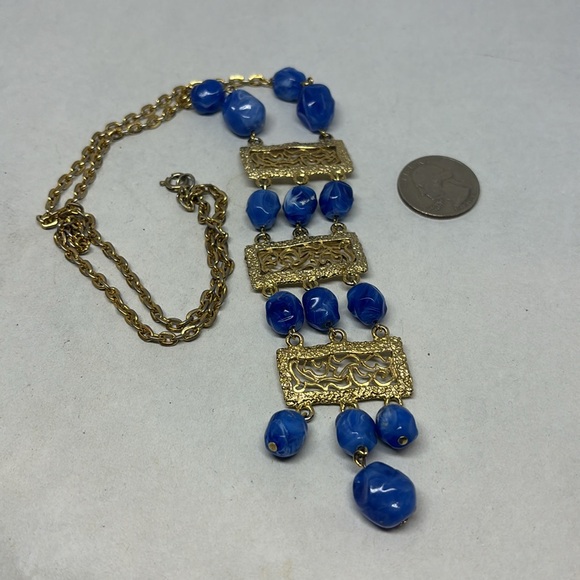 Pretty vintage blue bead, Art Deco style necklace - Picture 4 of 12